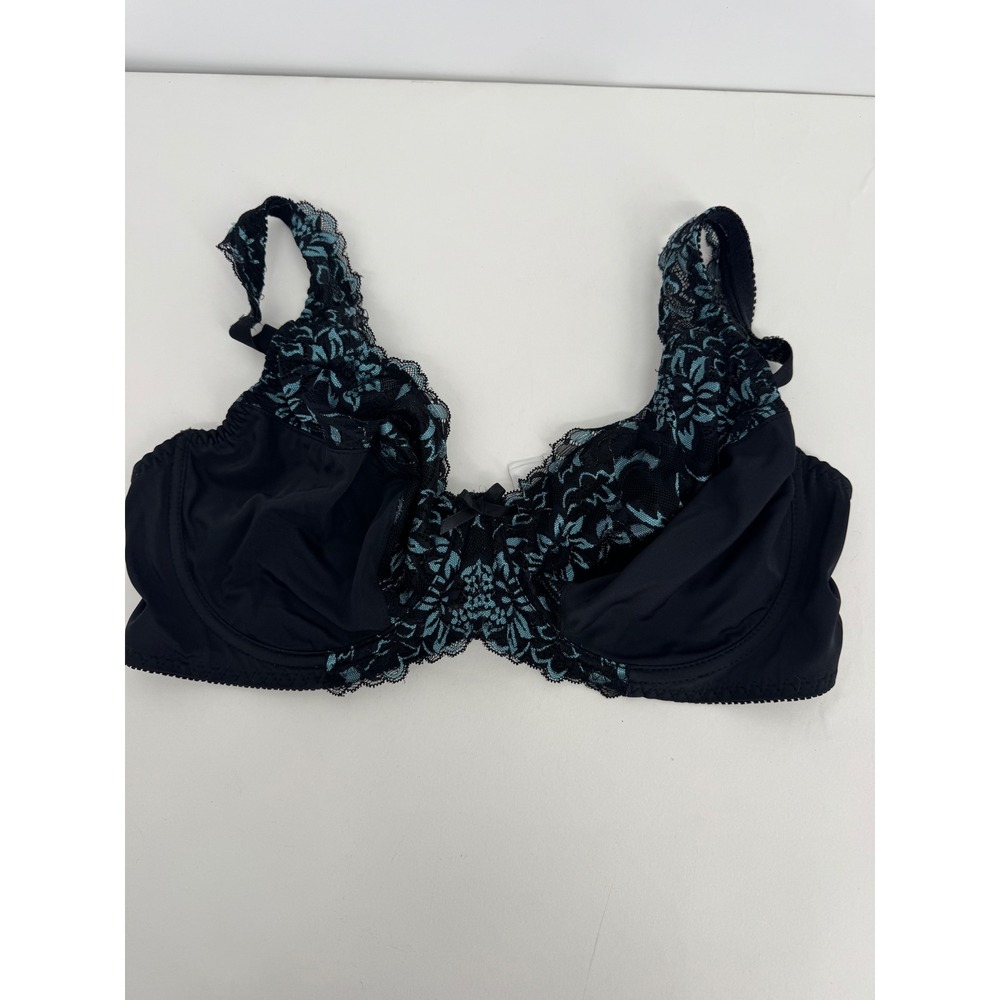 Curve Muse Black Teal Floral Lace Underwire Bra Non Padded Adjustable Sz 40DD